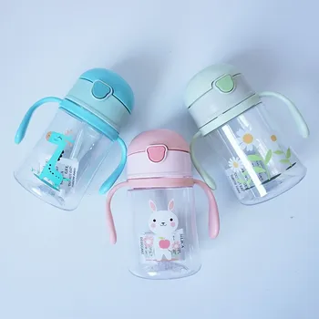 

New Kids Feeding Sippy Cups With Handles Learning Drinking Water Bottles Cute Cartoon Leakproof Strap Cup 250ml xs Drop