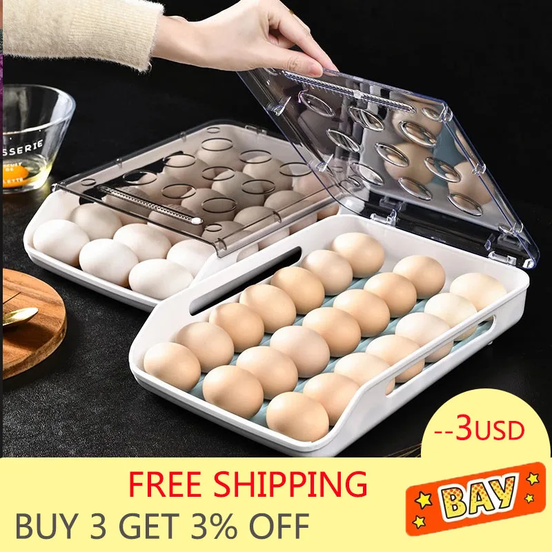 Automatic Rolling Egg Box storage box kitchen storage box egg storage box egg storage container Kitchen Items Refrigerator Storage Organizer Household Transparent Drawer Tray Space Saver