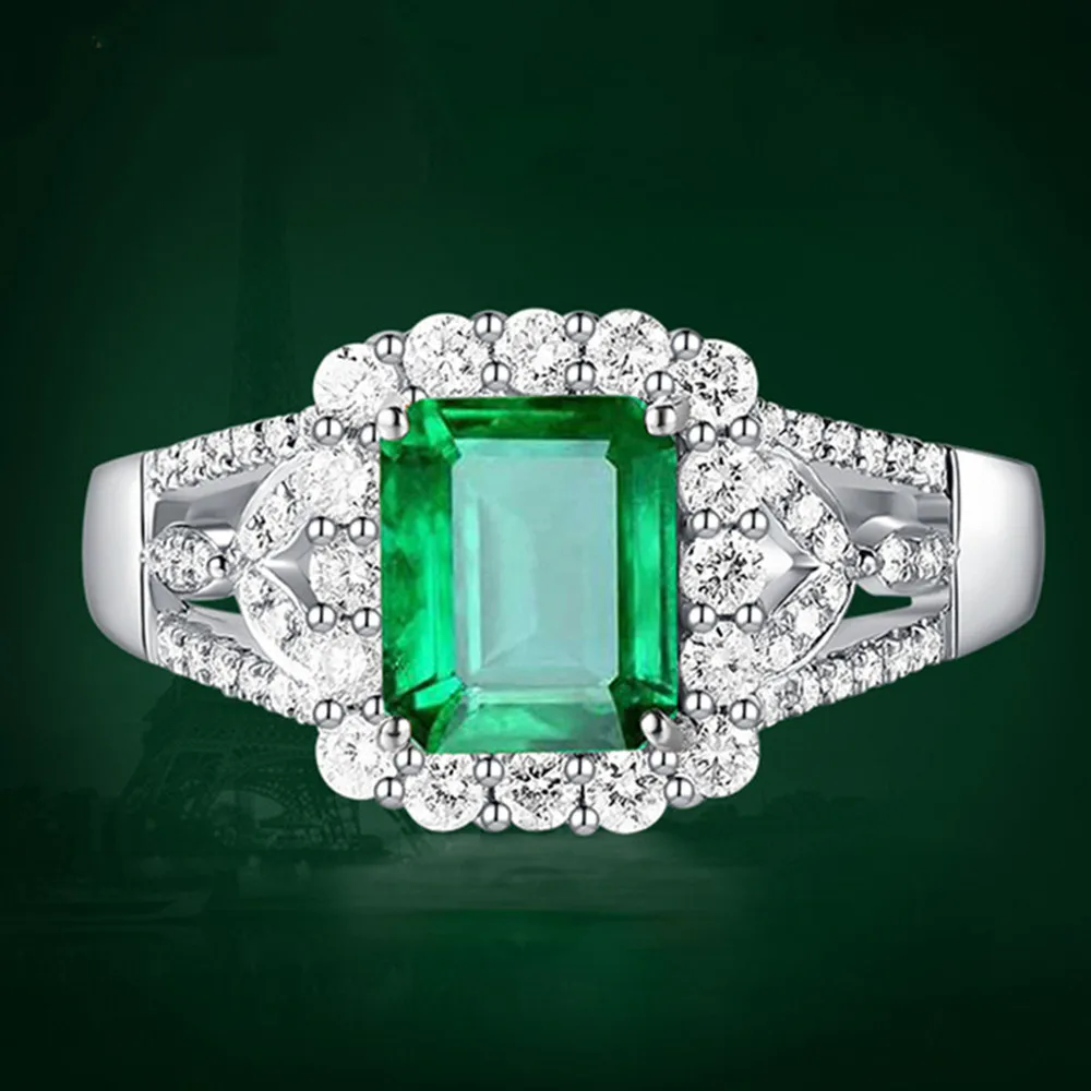 Изумрудные драгоценные камни jade зеленые кристаллические кольца для женщин бриллианты Anillo 18 к белое золото Стерлинговое Серебро Роскошные ювелирные изделия подарок на день рождения