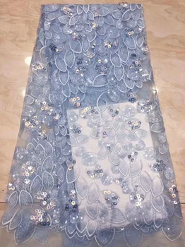 

6 colors (5yards/pc) sky blue African French net lace fabric with embroidery and sequins for graceful party dress FZZ664