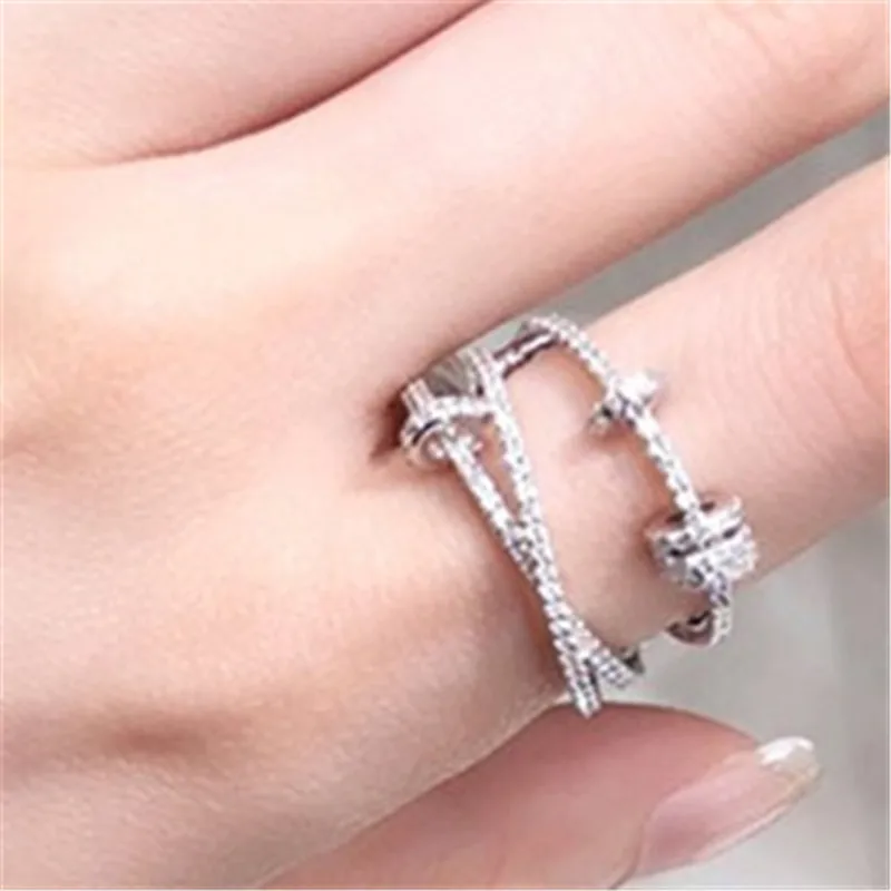 Регулируемое кольцо морозный стиль Открытие Мода для женщин Простые соединительные кольца ювелирные изделия персонализированный тренд изысканность - Окраска металла: C