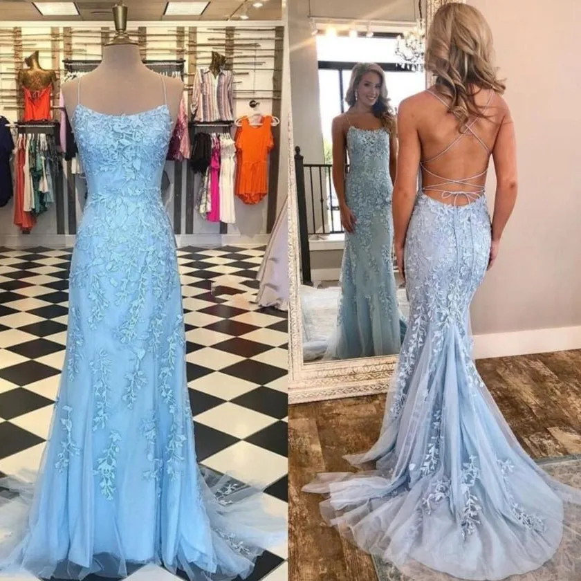 

Lilac Long Formal Dress Applique Custom Made 2020 Robe De Soiree Woman Party Maxi Gowns Backless Spaghetti abendkleid abiye