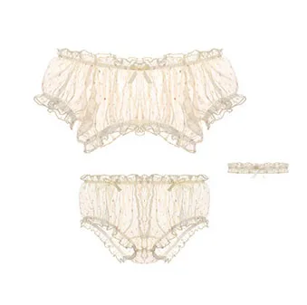 Women Pajamas Set Sheer Stars Ultra-thin Gauze Ruffles Off Shoulder Sleeve Tops Shorts Leg Ring Underwear Temptation Sexy