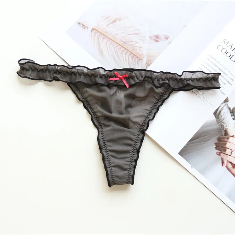 Voplidia Underwear Women's Panties Plus Size Bow Sexy Lingerie Thongs G String Lace T back Seamless String G string tanga PM041