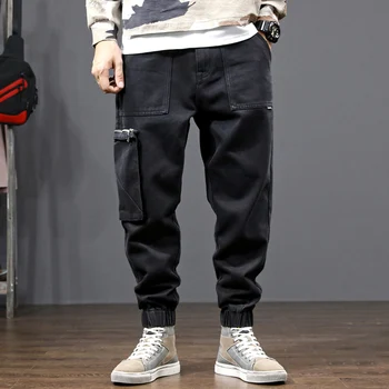 

Fashion Streetwear Men Jeans Loose Fit Black Big Pocket Denim Cargo Pants Japanese Vintage Designer Hip Hop Jeans Men Joggers