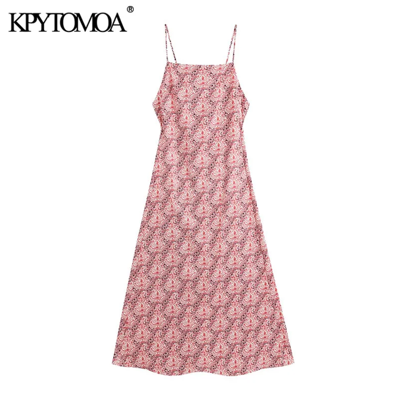 KPYTOMOA Women 2020 Chic Fashion Backless Printed Midi Dress Vintage Back Zipper Thin Straps Female Dresses Vestidos Mujer KPYTOMOA Women 2020 Chic Fashion Backless Printed Midi Dress Vintage Back Zipper Thin Straps Female Dresses Vestidos Mujer