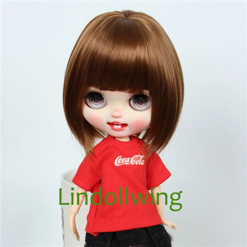 

Парик блайз Qbaby Amydoll, 9-10 дюймов, короткие прямые коричневые волосы