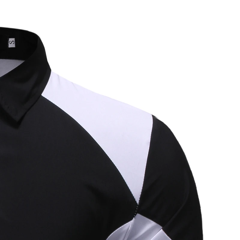 Черная и белая строчка Мужская рубашка бренд длинный рукав формальная Camisa Masculina винтажная деловая отложная вечерняя рубашка с воротником