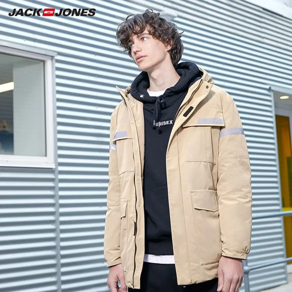 JackJones мужской зимний светоотражающий дизайн карго средней длины Теплый пуховик парка пальто мужская одежда 219312515