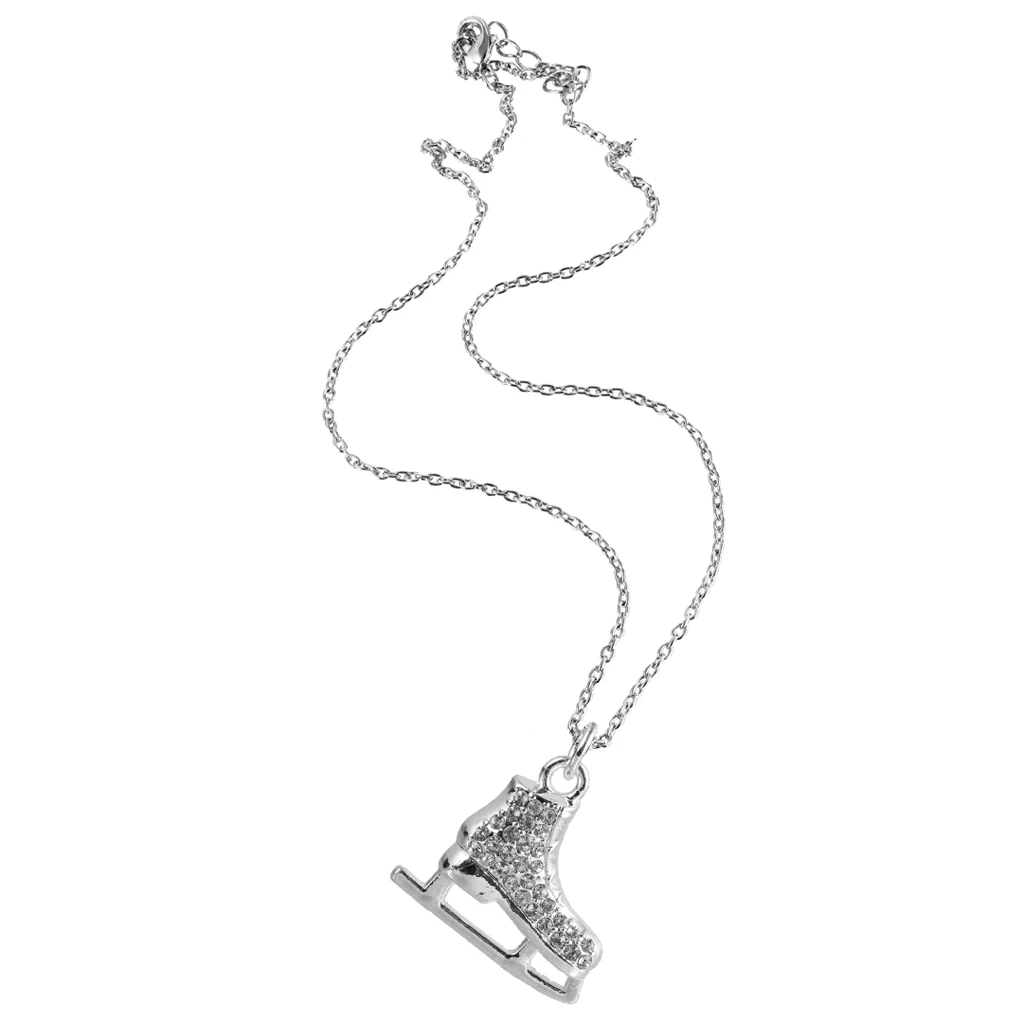 Phenovo Crystal Ice Skates Pendant Fashion Pendant Chain Necklace Sport Jewelry For lover family friend Skater Gift  -silver color