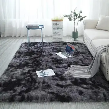 

23 Carpet With Long Pile Tie Dyeing Gradient Fluffy Rug Fuzzy Bedroom Modern Nodic Style Coffee Table Mat Grey 140x200 CM