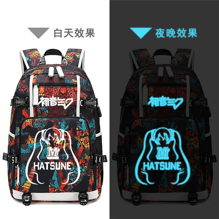 2 Hatsune Miku Women Cute Back Pack Canvas School Bags Bookbag Large Travel Bagpack USB Charging Laptop Backpack Men Backpack - Цвет: 2