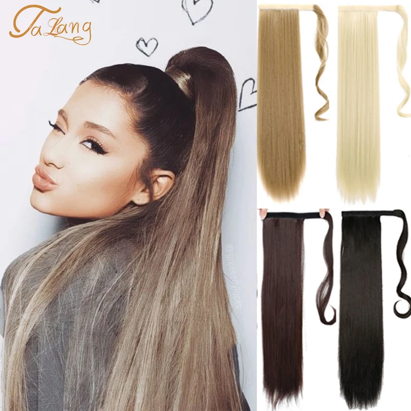 

TALANG 24inch ponytail On Synthetic Long Straight Ponytails for Natural Clip In Hair Extension Hairpieces False Hair Black