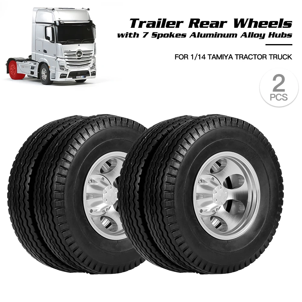 

2pcs RC Trailer Front Rear Tyre Wheels with 7 Spokes Aluminum Alloy Hubs for 1/14 Tamiya Tractor Truck RC Climber Trailer