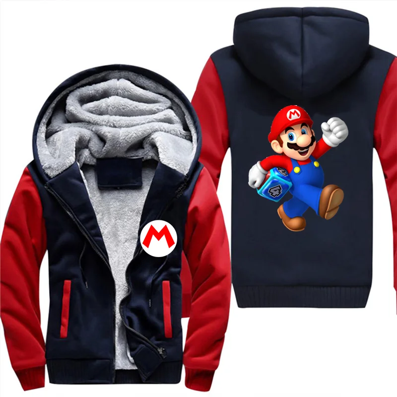 Мужское пальто, игра Super Mario Bros Galaxy, косплей, утолщенная зимняя флисовая толстовка, толстовки, куртка размера плюс, 3XL, 4XL, 5XL, толстовка - Цвет: Белый