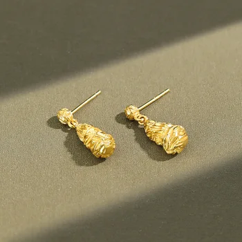 

1Pair Gothic 100% Authentic 925 Sterling silver Gold /White Irregular spiral waterdrop shap &Ball Stud earrings TLE1017