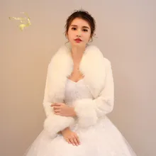 Winter Thick Warm Faux Fur Coats Women Long Sleeve Luxury Fur Jacket Autumn Female Wraps Wedding Fur Bolero Bridal Capes