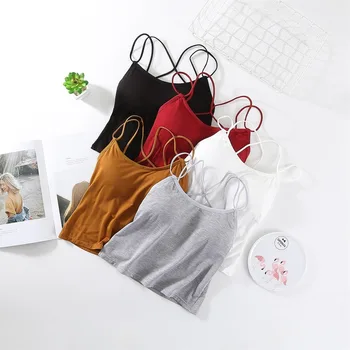 

Mid-Long Beauty Back Cross Strap Vest Top Summer Camisole Women Sexy Camis Crop Top Femme Spaghetti Strap Tops with Chest Pad