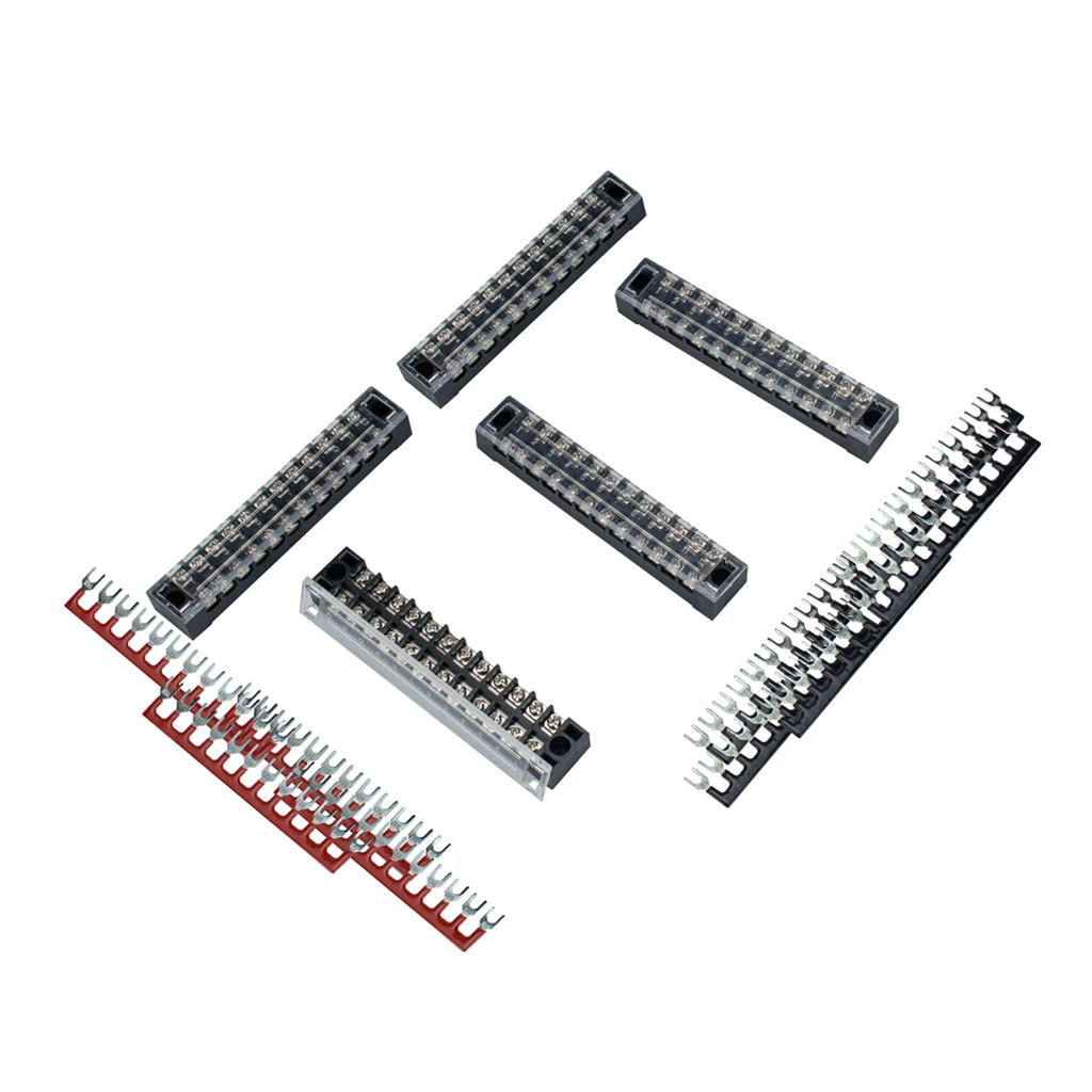 5 Sets 12P Dual Row 600V 15A Screw Terminal Strip Blocks + Jumper Barrier Strips