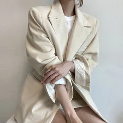 Traje de solapa de pana para mujer, chaqueta acolchada, top holgado y fino con diseño de temperamento, otoño e invierno, 2021