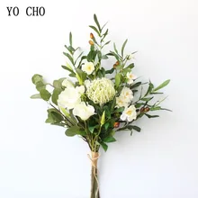 Йо Чо Свадебный букет невесты искусственная Шелковая Роза цветок букет Белый Красный Свадебные принадлежности Гортензия Орхидея Azalea листья оливы