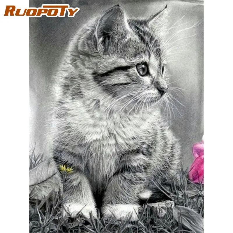 

RUOPOTY DIY Frame Acrylic Paint By Numbers Cat Kits On Canvas Handmade Gift Wall Art Picture By Numbers For Living Room