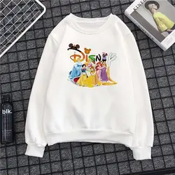 Disney princesas sweatshirts mulher moda primavera outono oversized solto branco pullovers topos 90s harajuku bonito dos desenhos animados hoodies
