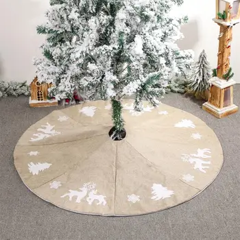 

Christmas Tree Skirt with Elk Snowflakes Thick Tree Mat for Holiday Party Decorations