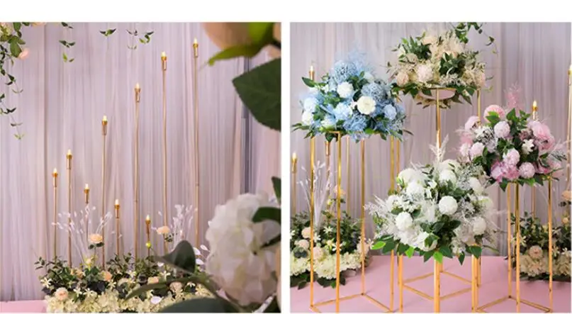 Wedding Centerpiece Gold-Plated Geometric Flower Stand Home Decoration Shiny Metal Iron Rectangle Square Frame Backdrop
