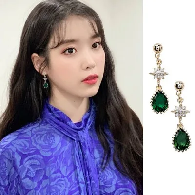 

green ear stud DEL LUNA Hotel IU Korean dramas TV personality For Women Earrings pendientes brincos ornament