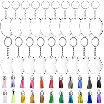 

40PCS Clear Round and Hexagon Acrylic Keychain Blanks With 24 Pieces Colored Tassel Pendant for DIY Crafts and Projects