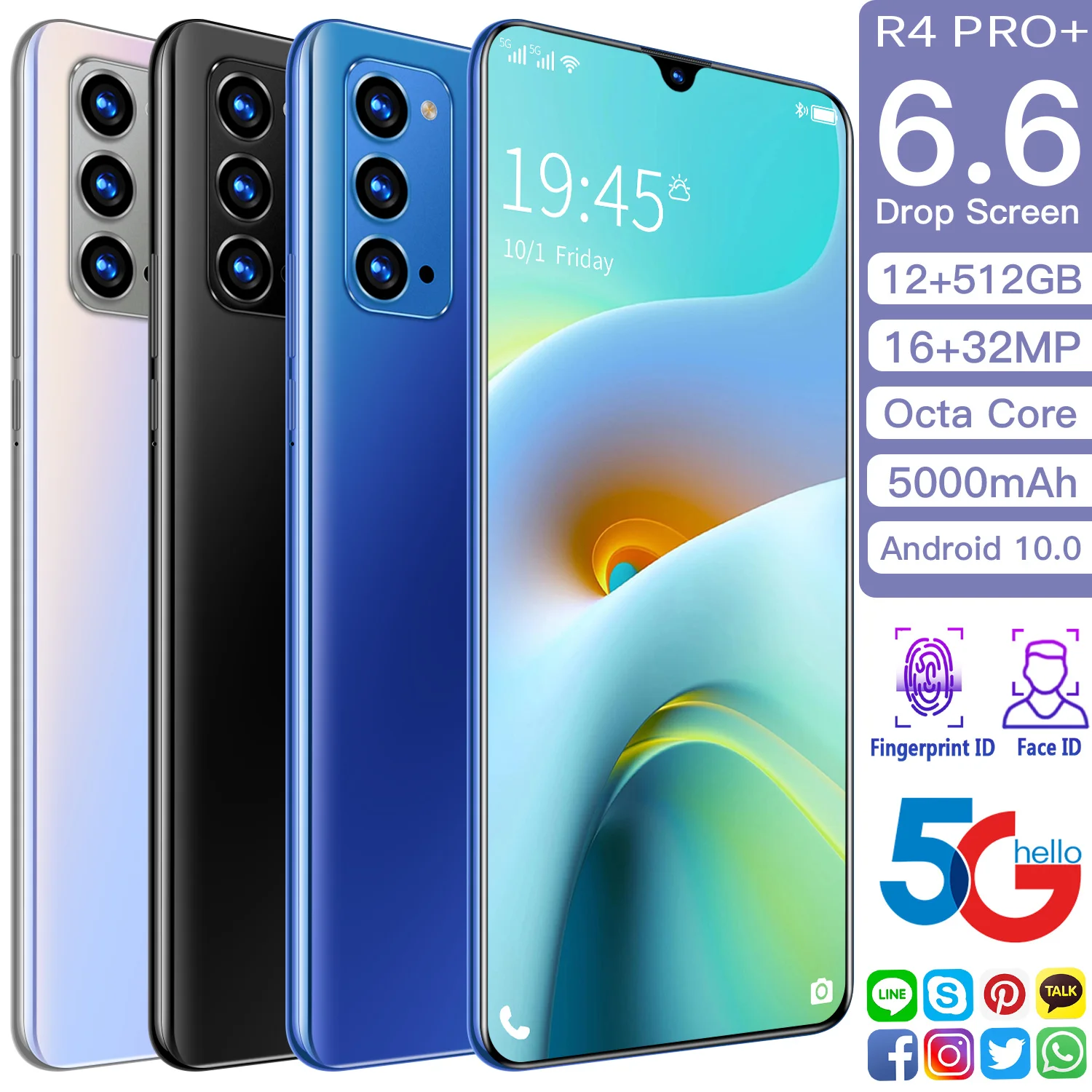 6 дюймов R4 Pro + Snapdragon 865 мобильный телефон 5000 мАч двойная sim карта 32MP Deca Core размер