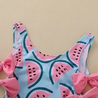 Newborn One-piece Swimsuit, Baby Girl Watermelon Print U-shaped Neck Swimwear with Bowknot 0-4T 3