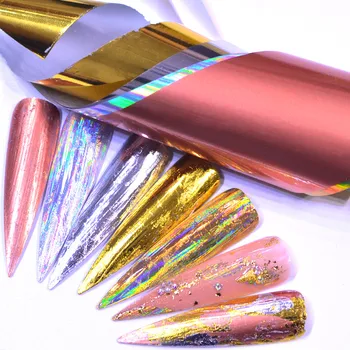 

LCJ 5Pcs Laser Rose Gold Matte Metal Foil Nails Holographic Flower Starry Sky Nail Foils Transfer Sticker DIY Manicure Decals