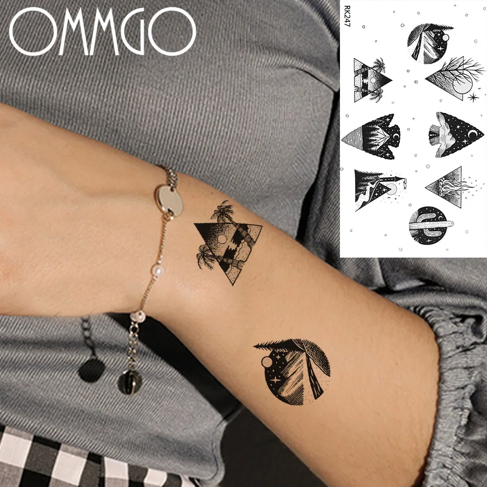 

Черная Кокосовая пальма геометрические Временные татуировки для мужчин женский боди-арт 3D Татуировка бумага водостойкая Реалистичная поддельная Татуировка наклейка