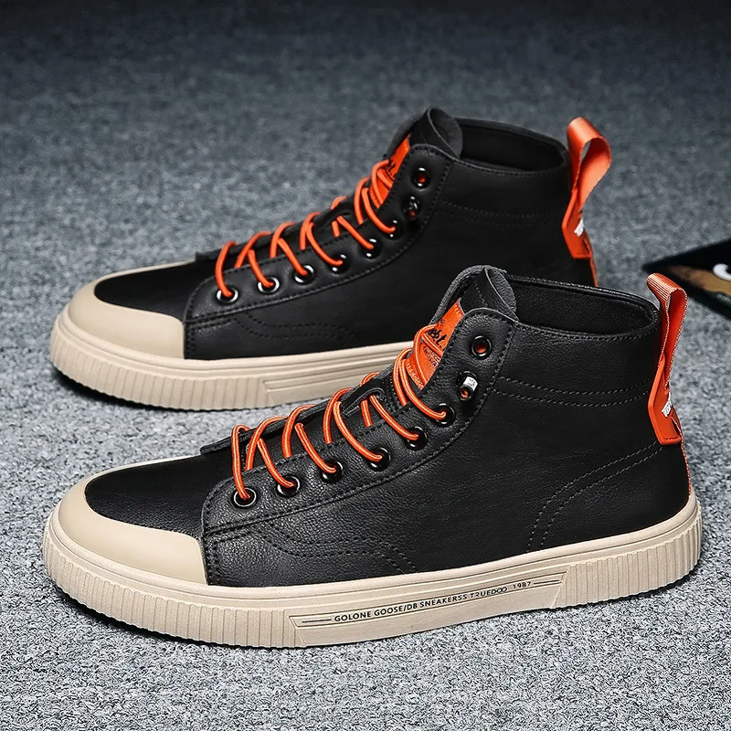 

2020 Spring New Style Hight-top MEN'S SHOES Korean-style Trend Mid-top Board Shoes Air Force One Versatile Trendy Shoes Black Sh