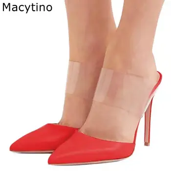 

Summer Women High Heel Slipper Mules Slides Lady Transparent Clear PVC Thin Heels Flip Flop Slippers Jelly Sandals Shoes