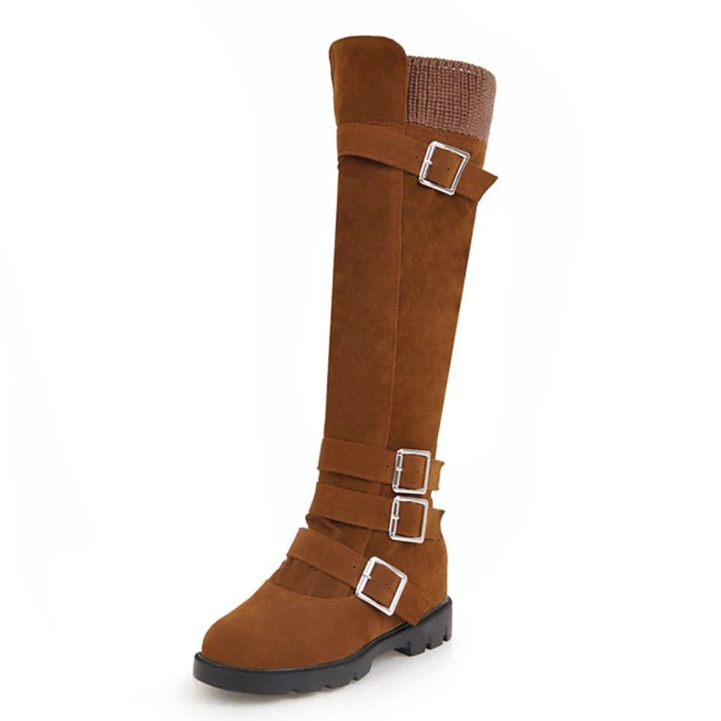 

KALENMOS Knee High Boots Women Block Low Heel Long Boots Platform Buckle Biker Boots Women Casual Autumn Winter Shoe Size 34-44