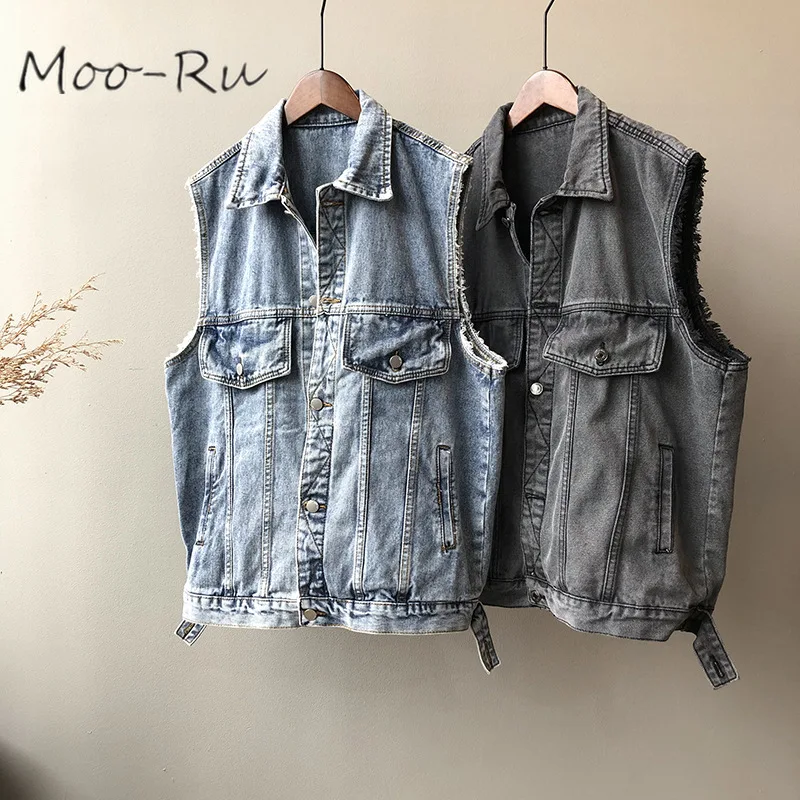 

Moo-Ru 2020 Jeans Vest Female 2020 Spring New Korean Version of Loose Mid-long Sleeveless Jacket