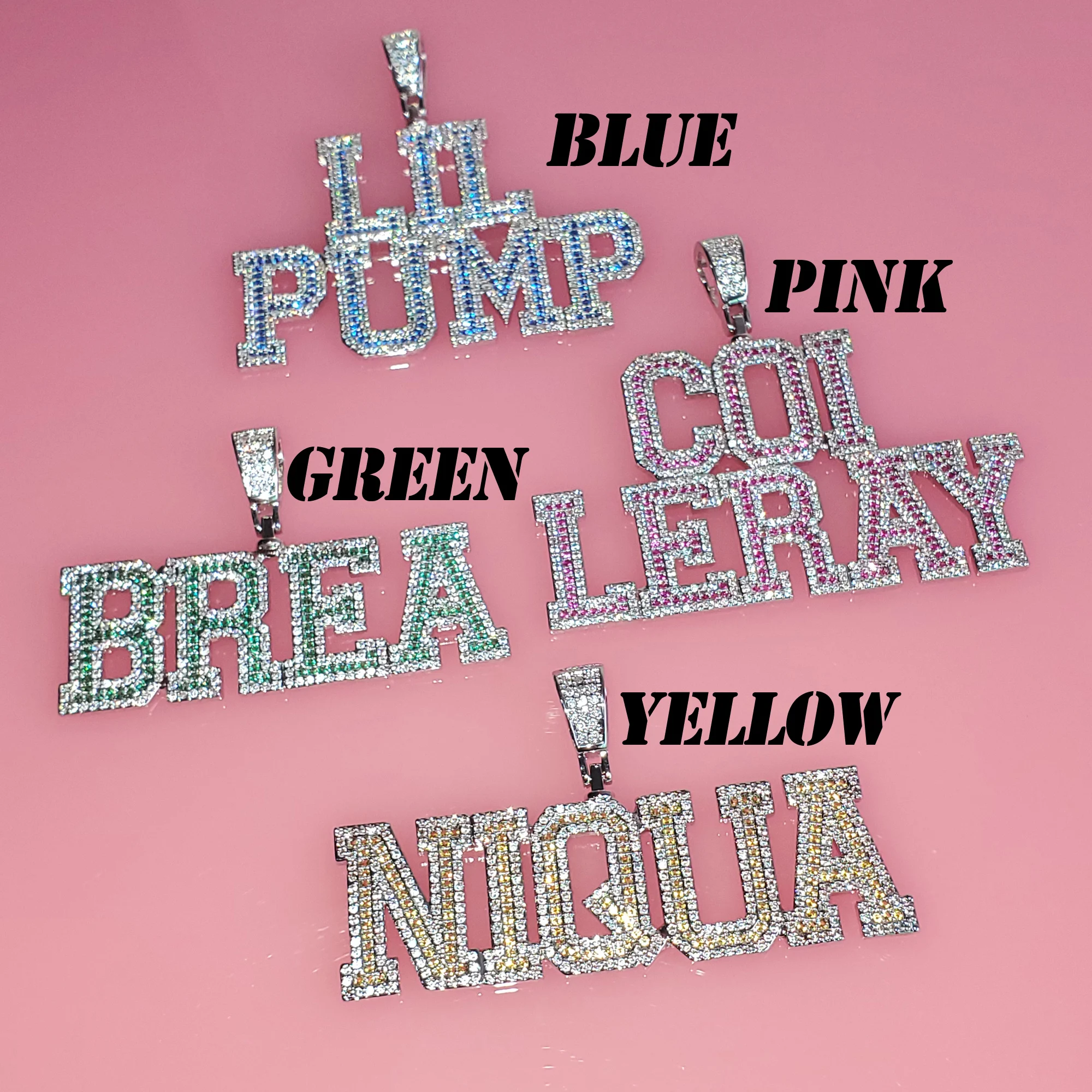 Name Necklace Double Colors Varsity Font Letters Custom Name Pendant Iced Out Letters Pendant Personalised Gift Drop Shipping