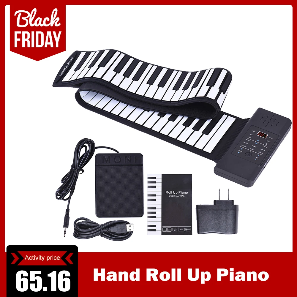 

Portable Silicon 88 Keys Hand Roll Up Piano Electronic USB Keyboard Built-in Li-ion Battery and Loud Speaker with One Pedal