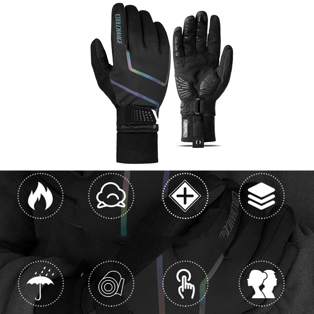 1 пара Для мужчин Для женщин CoolChange уличная Зимняя Велоспорт Водонепроницаемый полный палец перчатки