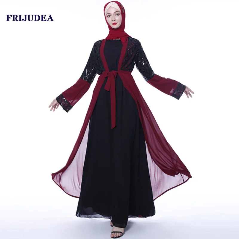 FRIJUDEA мусульманское женское кимоно абайя платье Дубай открытый кафтан халат абайя s Исламская одежда