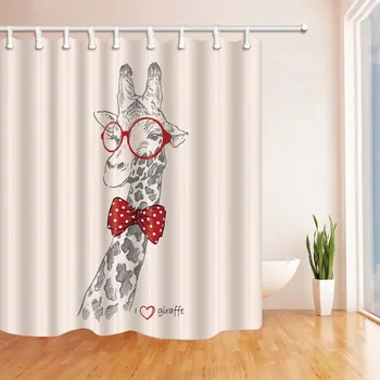 

The Giraffe Bow wear Glasses 71X71 inches Resistant Polyester Fabric Shower Curtain Set Fantastic Decorations Bath Curtain
