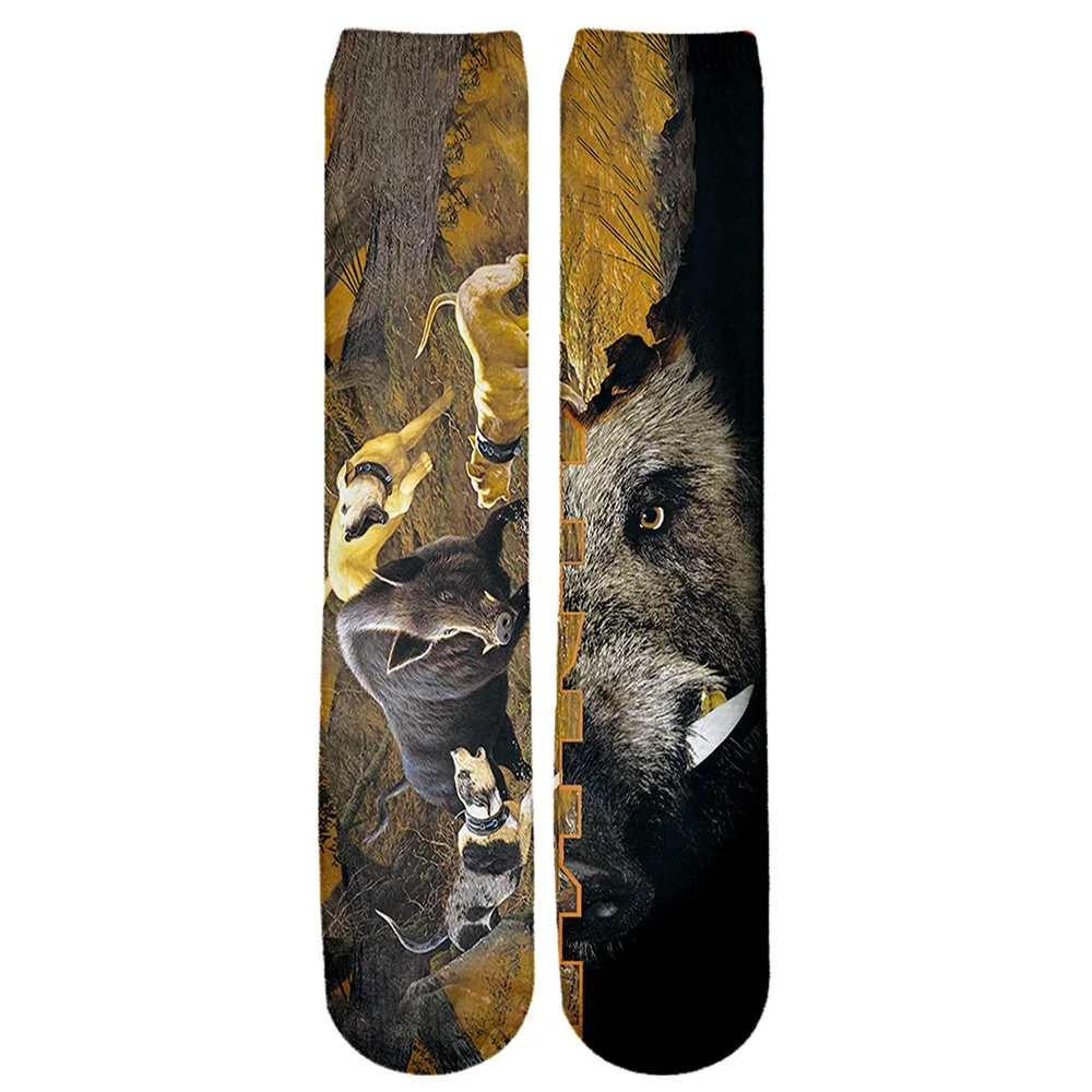 PLstar Cosmos Brand socks 2021 New Fashion Mens Socks Bear / Boar Hunting Camo 3D Printed Unisex Casual Knee-High Sock