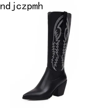 

Women's Boots Winter The New Fashion Color Matching Pointed Zipper Thick Heel High Heel High Tube Women's Shoes Plus Size 31-47