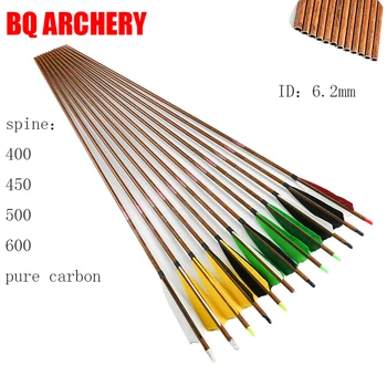 

12pcs Archery Carbon Arrows Wood Skin Sp600 Arrow Point Tips 75gr Nock 5inch Turkey Feather for Compound Bow Hunting