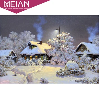 

2020 MEIAN Snow Winter Needlework Diamond Painting Beautiful Landscape Diamond Embroidery All Drill Rhinestone Mosaic Picture
