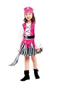

Children Newest Deluxe Pirate Image Cosplay Costume Halloween Party Preformance Show Pink Dress For Cool Girl