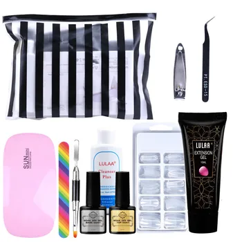 

15ml Poly Uv Gel set With Nail Tips Nail Brush Quick Dry Builder Extension Kit Nail Gel Polish Nail art with nail lamp